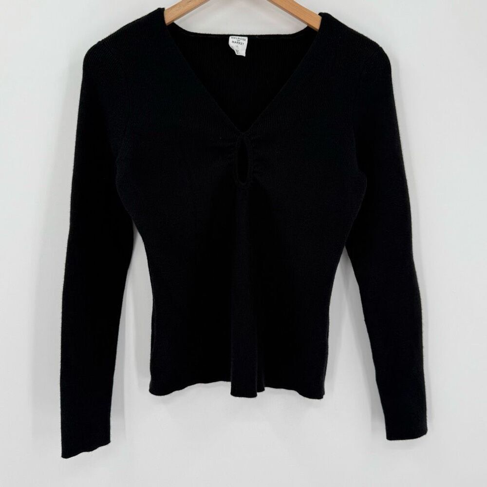 Melrose And Market Long Sleeves‎ V-Neck Keyhole Front Sweater Women Large Black